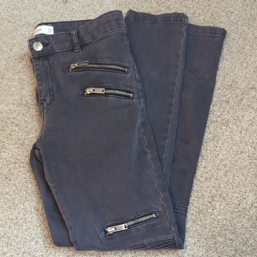 Mango Casual Straight Leg Jeans Gray Size 2 Punk Inspired Denim
